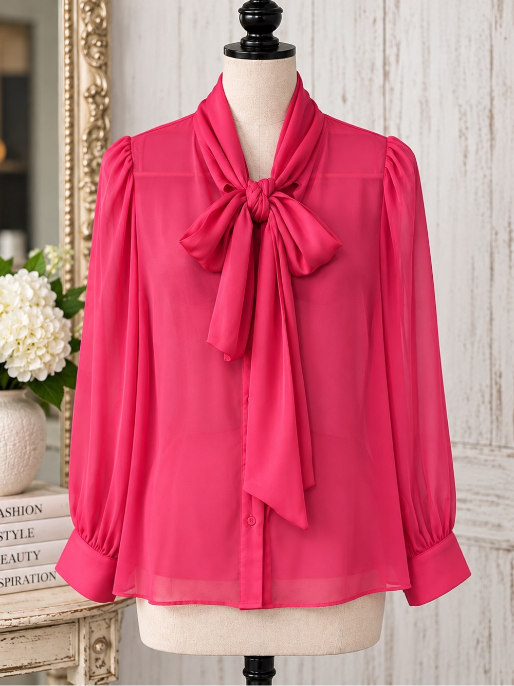 Endless Rose Organza Blouse - Fuchsia - Medium - A019 -